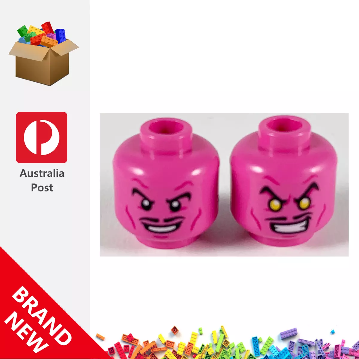 Genuine LEGO Dark Pink Minifigure Head Dual Sided Black 3626