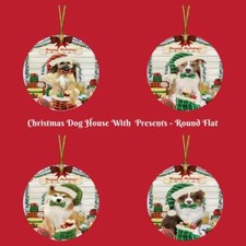 Christmas Dog Cat with Presents Round Flat Christmas Tree Ornament Gift