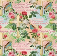 Religious Fabric | David Textiles Digital Amazing Grace Flower & Bird | Yard