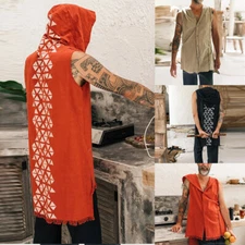 Summer Tank Top T Shirt Vest Blouse Men Cotton and Linen Vest Sleeveless