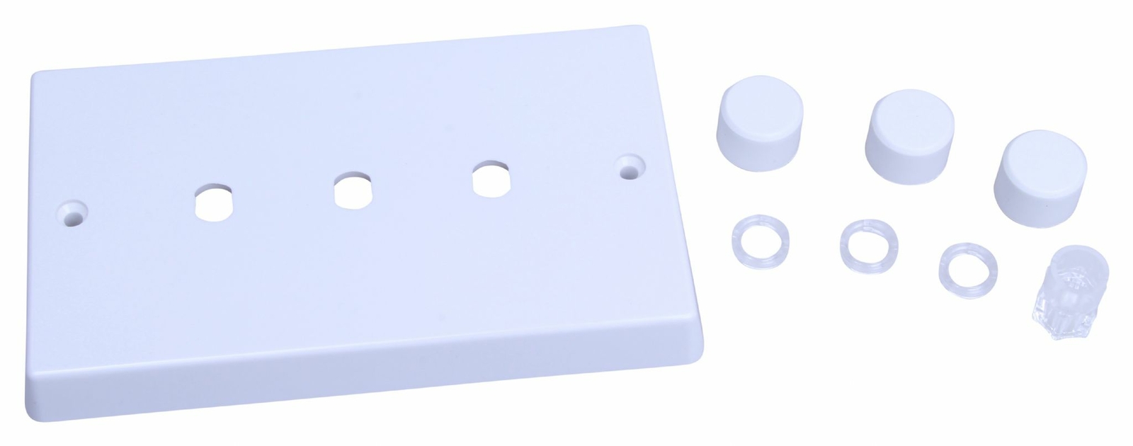 Varilight WQD3W White Plastic 3 Gang Dimmer Plate Only + Dimmer Knobs