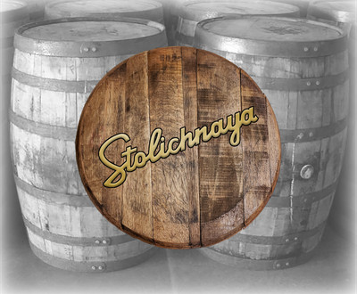 Rustic Home Bar Decor Stoli Vodka Stolichnaya Barrel Lid Wood