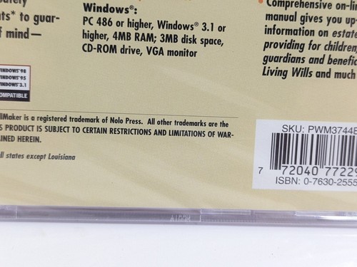 WillMaker 6 Software Windows 3.1 & Windows 95 98 CD 1998 Nole Press Inc New - Picture 22 of 24