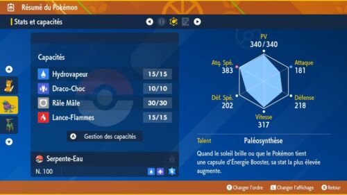 Serpente-Eau niveau 100 6 IVs + Masterball sur Pokémon Ecarlate ou Violet