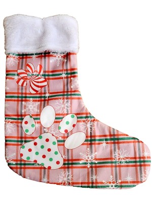 Pink Plaid Paw Print Cat & Dog Pet Holiday Christmas Stocking