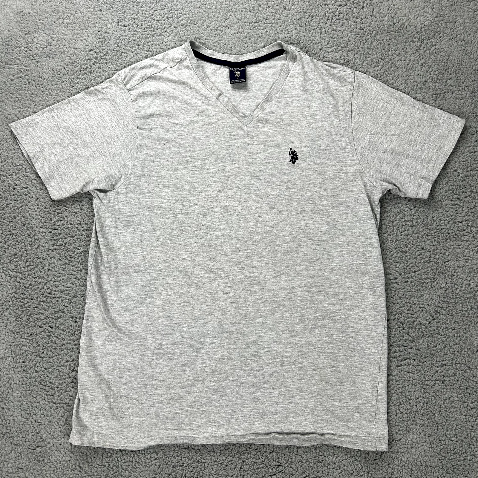 US Polo Assn Shirt Adulto Grande Grigio Blu Pony Cotone Manica Corta Scollo a V Uomo