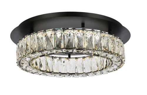 Crystal Foyer Dining Room Flush Mount Light Fixture Black Chandelier Lighting - Picture 1 of 8