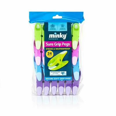 Minky SureGrip Heringe 24 Stück   verschiedene Farben, robuste rutschfeste Wäscheklammern