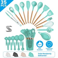 35Pcs Kitchen Silicone Cooking Utensil Set with Holder Heat Resist Wooden Handle