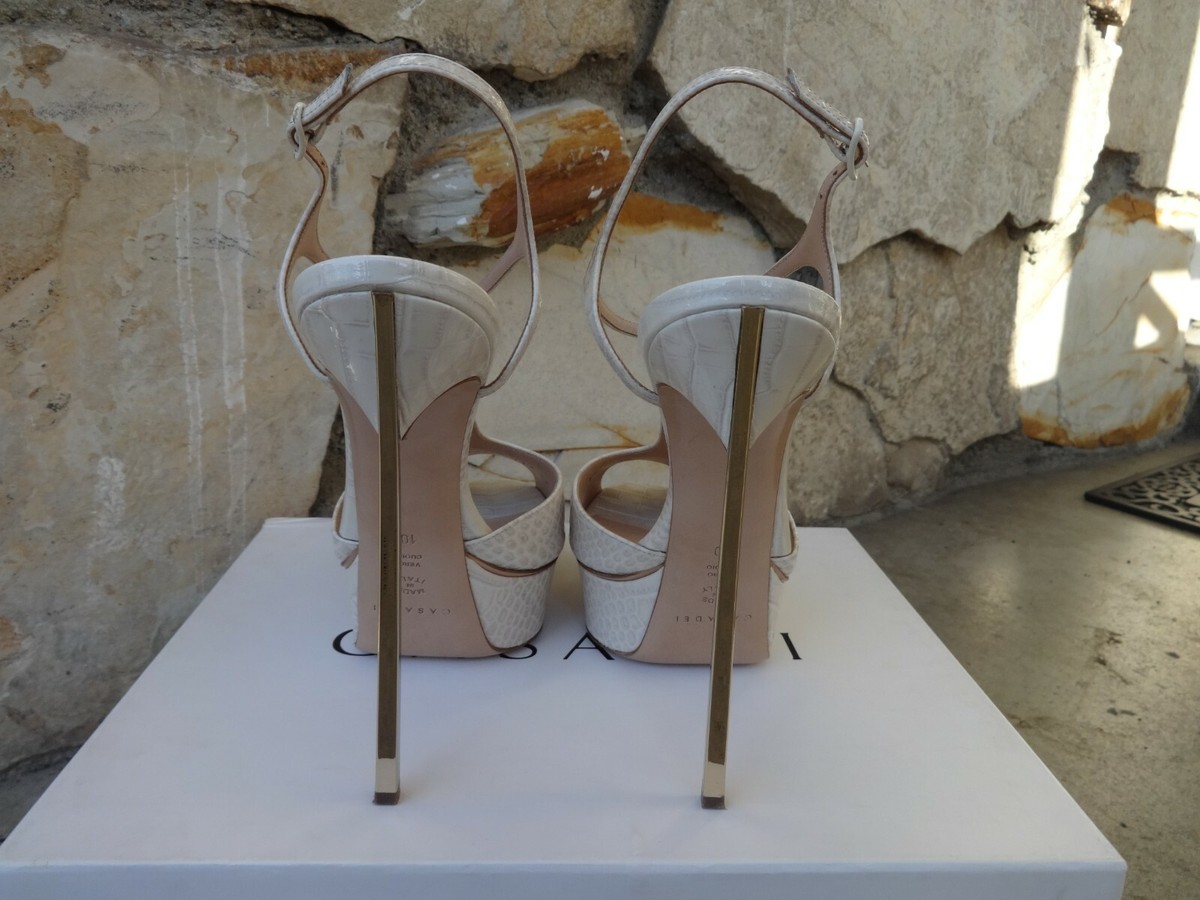Casadei Skyhigh Blade Cage Strappy Platform Sandals Beige
