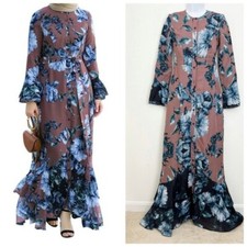 New Annah Hariri Ruba Modest Dress Floral Puce Color Size 2 Maxi