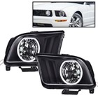 Fit For 2005-2009 Ford Mustang Black LED Halo Headlights Headlamps Left+Right