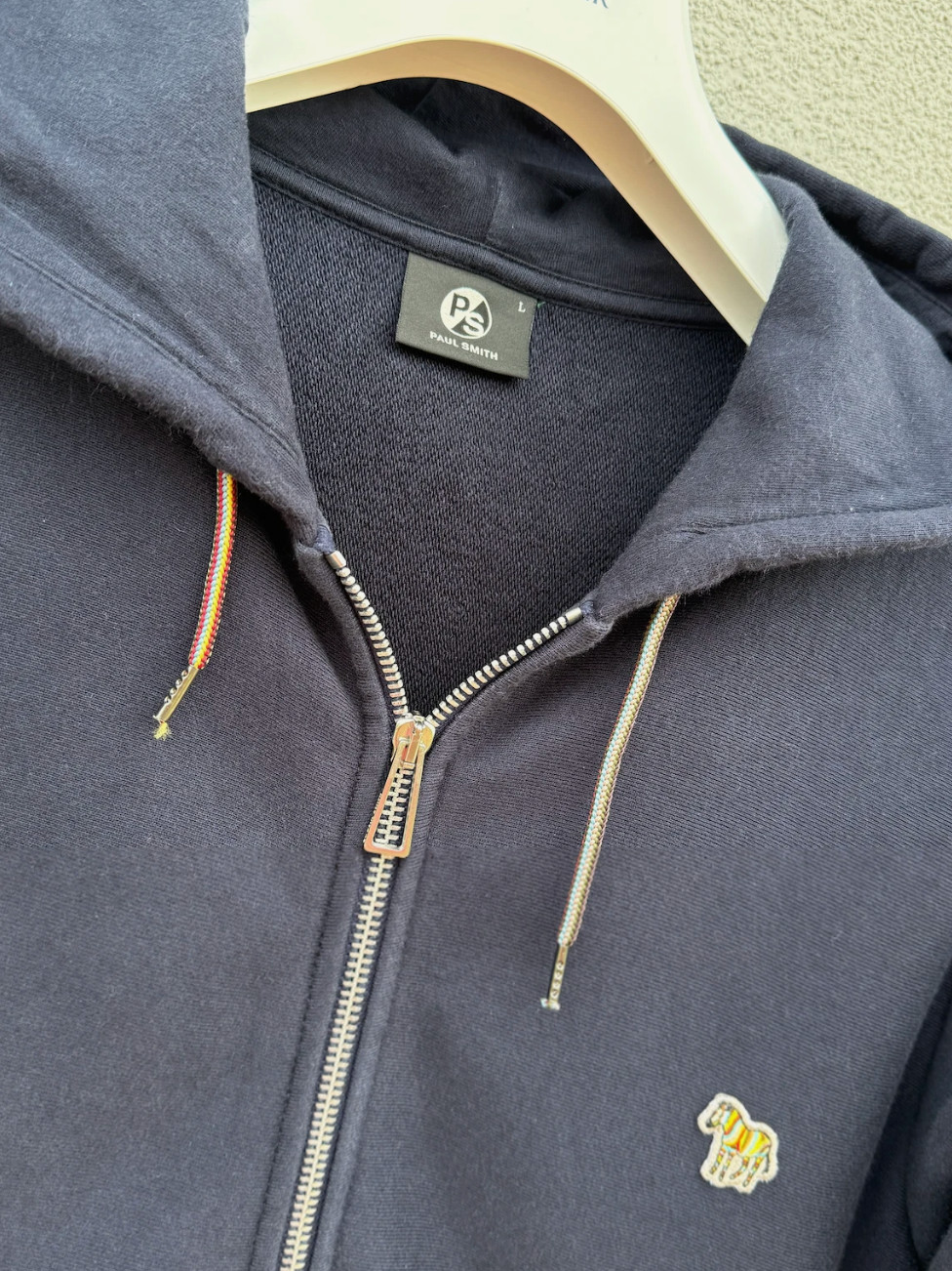 Paul Smith Zebra Zip Up Hoodie Mens size LARGE Navy Blue Preowned RRP $225 image 4
