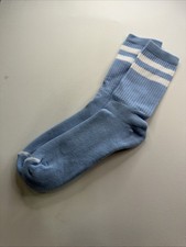 VTG Socks Crew Super Soft Acrylic USA Made Baby Blue Stripe TM White Toe Stripe
