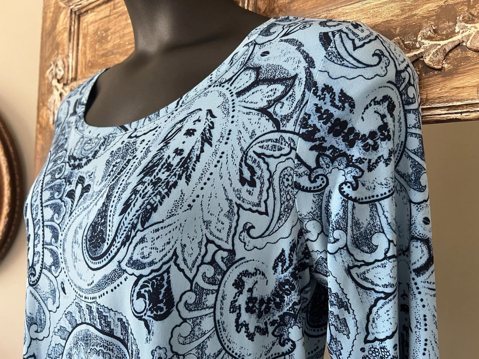 Abito Michael Kors blu paisley tubino con bottoni accenti maniche a 3 4 grande