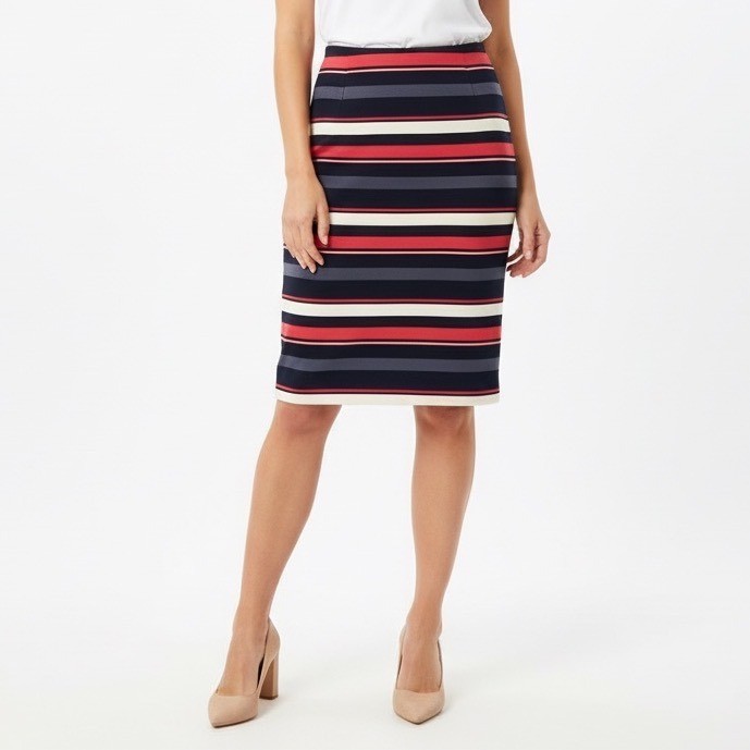 LOFT Outlet Striped Pencil Skirt Navy Red Cream Grey Size S