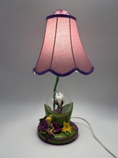 Vintage Disney Tinkerbell Table Lamp w/ Glowing Bug Globe Pink Shade Works Rare