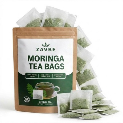 100 Moringa Tea Bags   Pure Moringa Herbal Tea | Caffeine-Free Non-GMO - ZAVBE