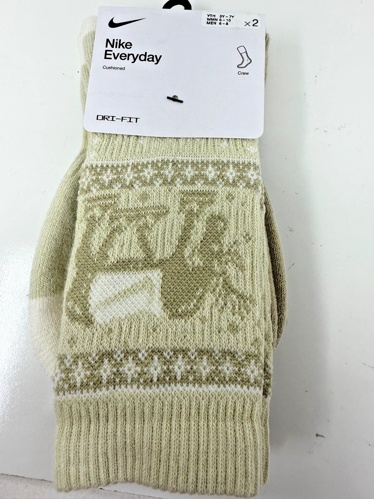 Nike Elite Basketball Crew Socks Size L Shoe Szie 8-12 Tan 2 Pairs