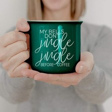 Jingle Jingle Ceramic Campfire Mug 14.5oz Red Or Green, Double Sided White Lette
