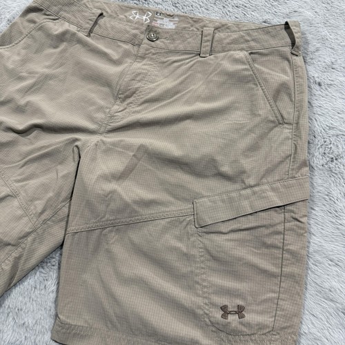 Under Armour Cargo Shorts Herren 38 hellbraun Ripstop HeatGear Nylon Outdoor Wandern