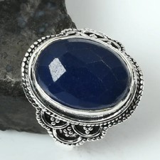 Simulated Sapphire Gemstone Ethnic Handmade Ring Jewelry Gift US Size-8 AR 18720