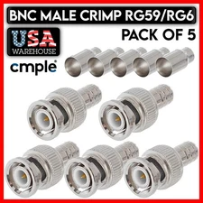 5 Pack BNC Male Crimp Connector RG59 RG6 Coaxial Antenna Cable CCTV Adapter Plug