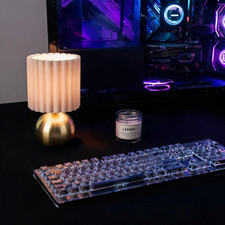 Golden Metal Table Lamp with Pleated Fabric Shade for Modern Gaming Setup