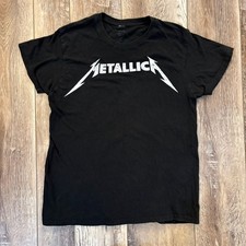 Metallica Lightning Logo T Shirt Men’s Medium Black Distressed Graphic Band Te