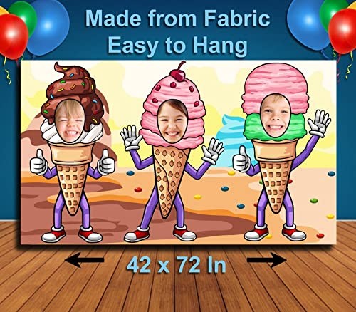 Ice Cream Hole in Face Cutout, 42 x 72 Inch, Photo Banner Backdrop, Face 