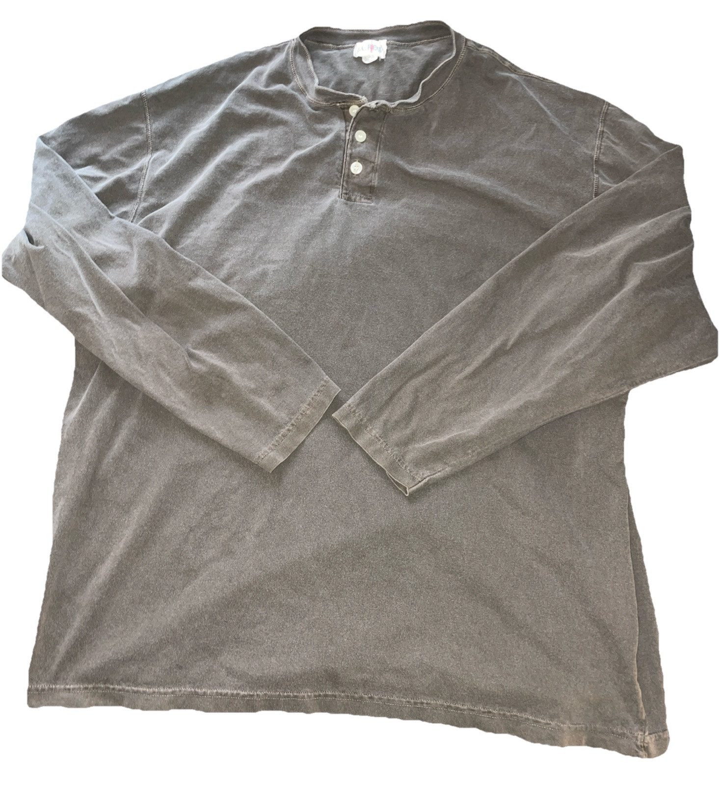 FILA Camicia J Crew uomo grande marrone chiaro Henley manica lunga vintage remi adulto vintage