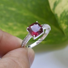 Natural Garnet Ring, 925 Sterling Silver, Anniversary Ring, January Birthstone