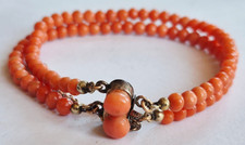 A0159 - Antikes 2 reihiges Armband - Koralle - Biedermeier Antikschmuck - 6,96 g