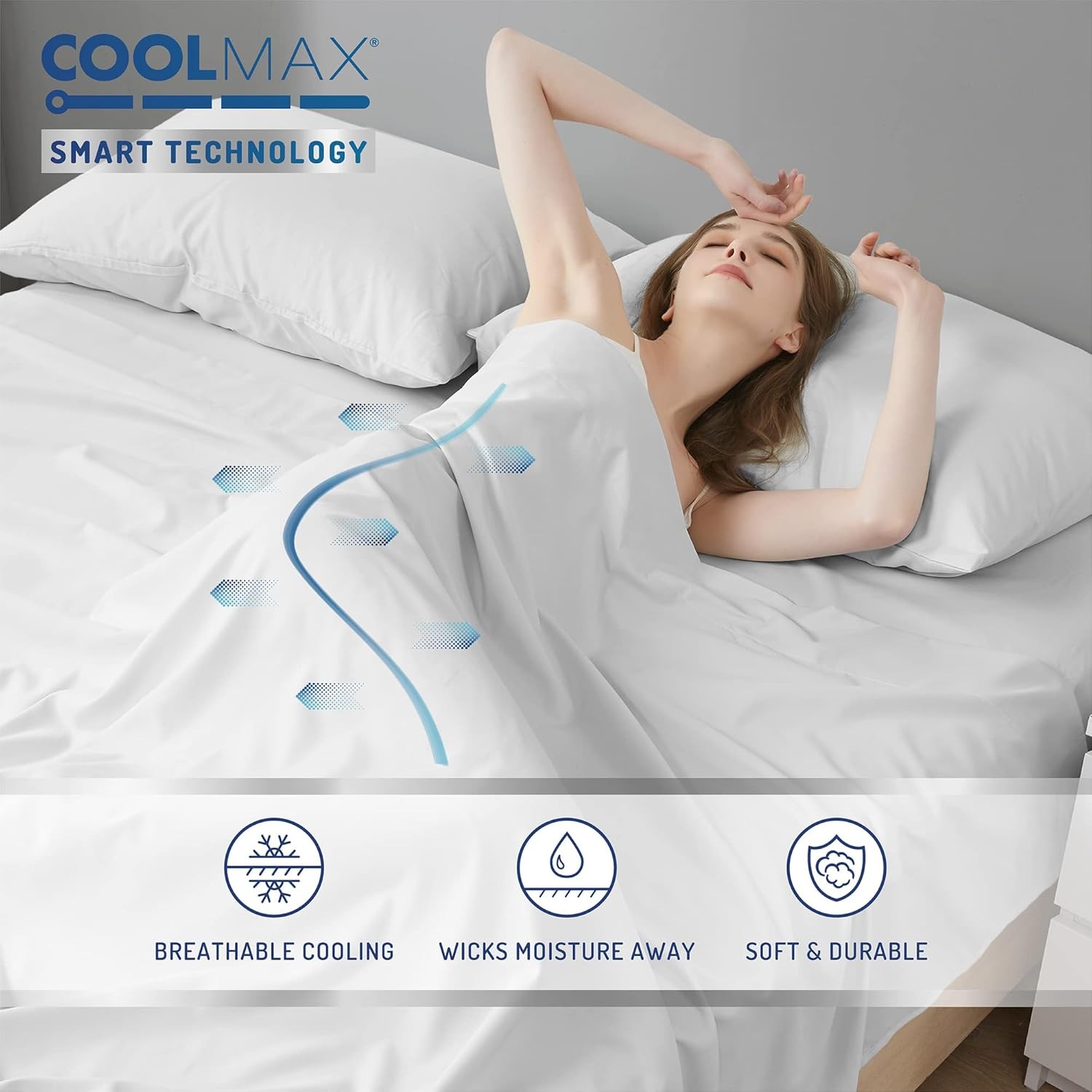 DEGREES OF COMFORT Coolmax Cooling Sheets | Queen Size Bed Sheet Queen, White 