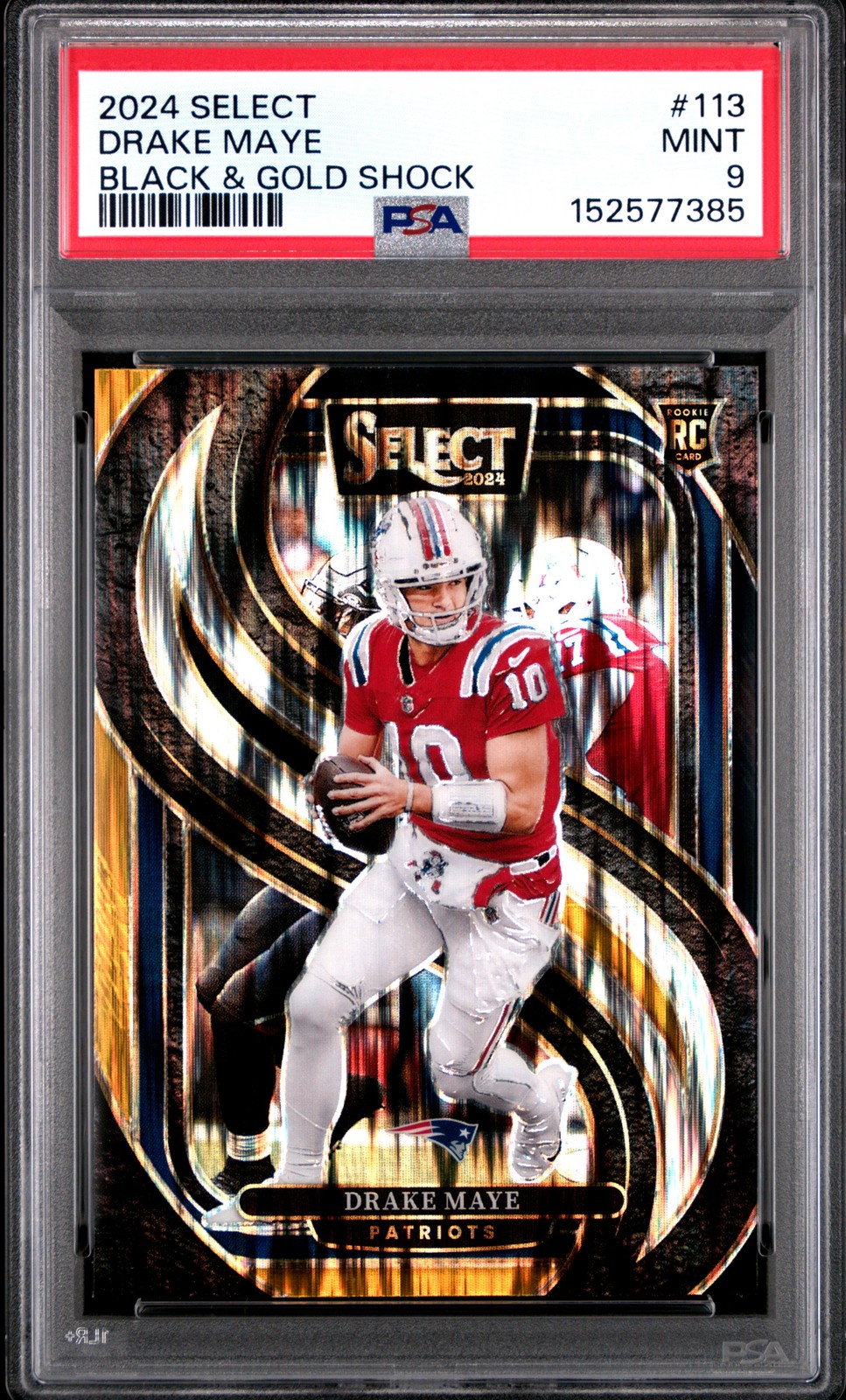 2024 Panini Select #113 Drake Maye Black & Gold Shock RC PSA 9