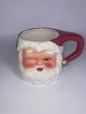 Vintage Transpac Winking Santa Mug Ceramic Christmas No Chips Or Cracks