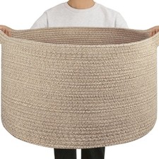 90L Blanket Basket for Living Room, Large Basket 23" x 23" x 13" with Handle,...