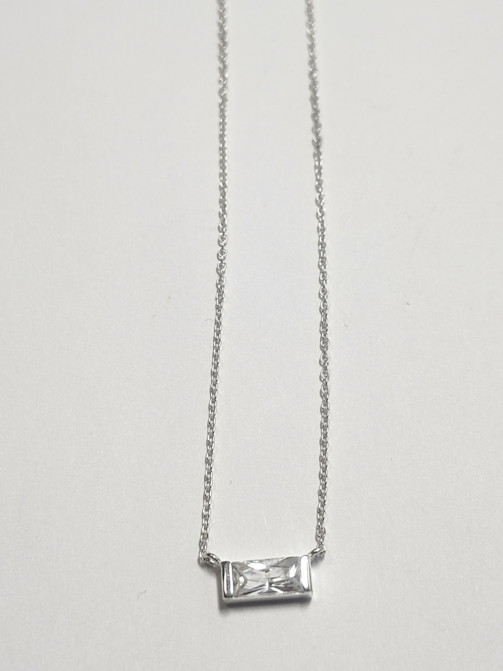 Sterling Silver Clear Bar Pendant Necklace - Women Jewelry