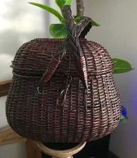 ANTIQUE LANCASTER AMISH KAVLI SKET DOUBLE BRAIDED-HANDLE WOVEN WICKER BASKET