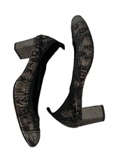 Chanel Sz 39 Escarpins Black Gold Metallic Block Heel Pumps Cap Toe Elastic Trim