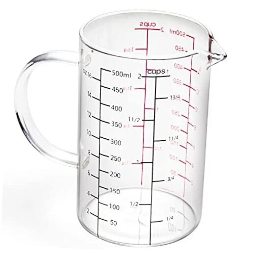 Glass Measuring Cup with Handle, [Double-Sided Measuring Scale, 2 Cup (500 ml)