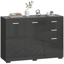 HOMCOM Modern Sideboard Kitchen Storage Cabinet, High Gloss Black