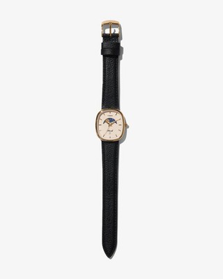 Brand New NOAH x TIMEX Oval Moon Phase Gold-Plated bezel Black Leather strap