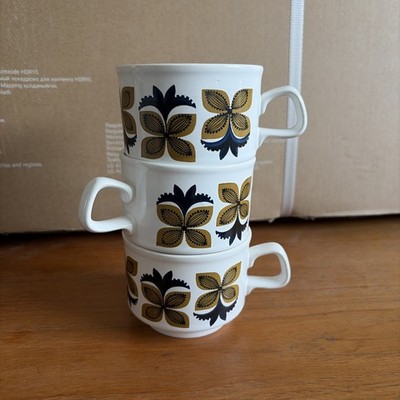 Vintage Staffordshire Keramik LTD 60-70er Blumen Retro Kaffeetassen Tassen 3er Set