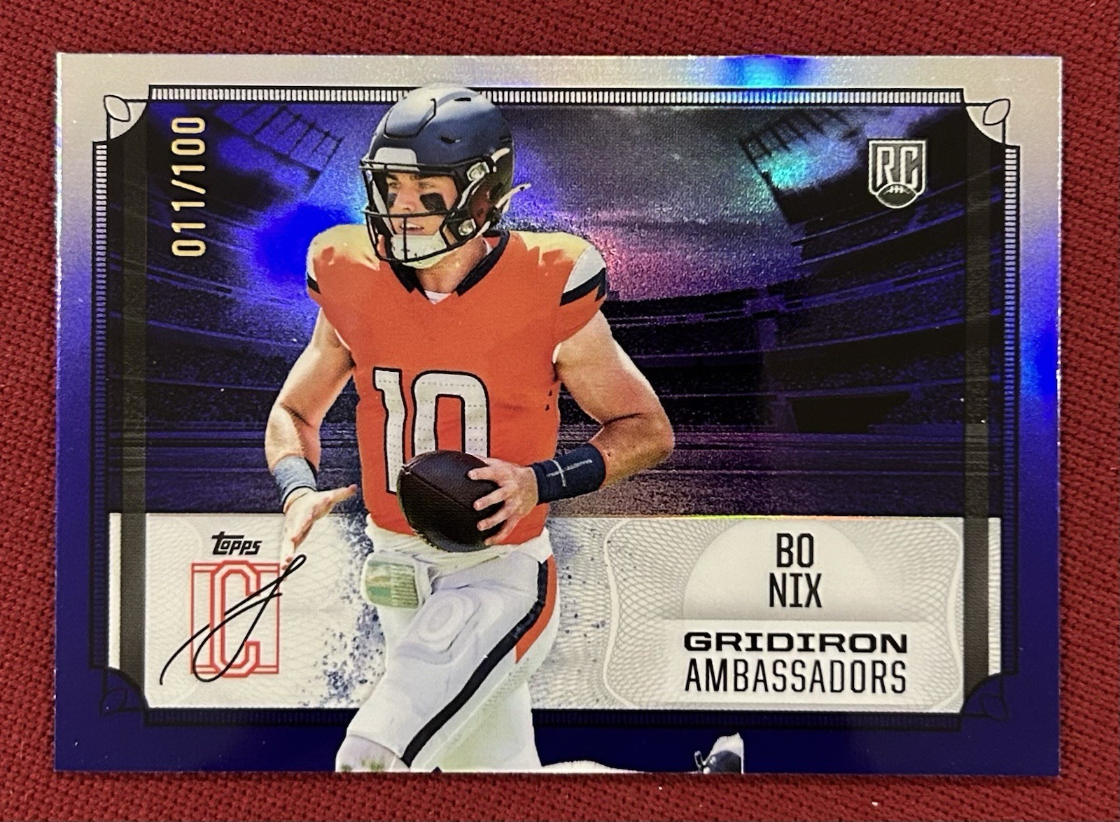 2024 Topps Signature Class BO NIX RC Gridiron Ambassadors Purple /100 Broncos