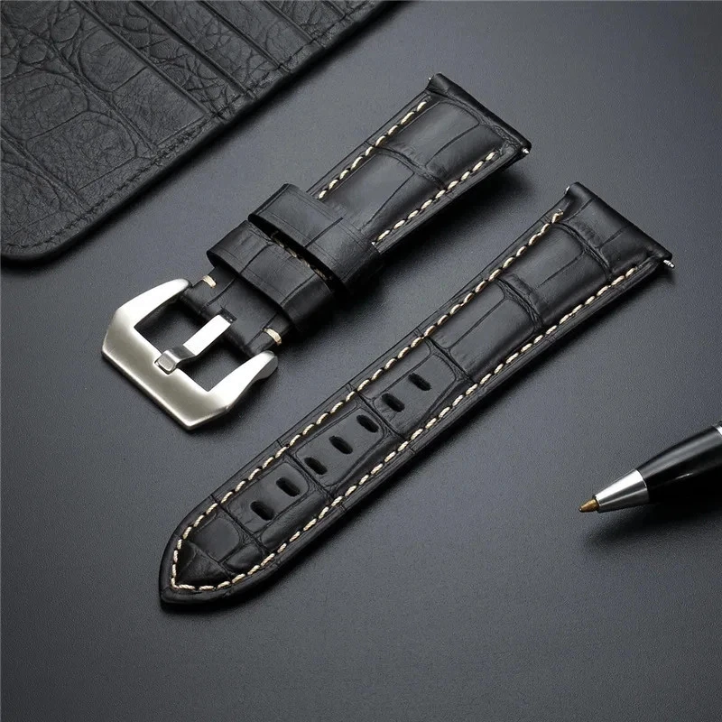 20mm 24mm Leather Watch Band Brown Blue Cow Hide Steel Buckle Strap Accessories