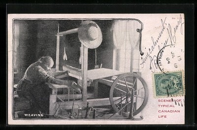 Canada, Weaving, Frau beim Teppich weben am Webstuhl, Ansichtskarte 1904 