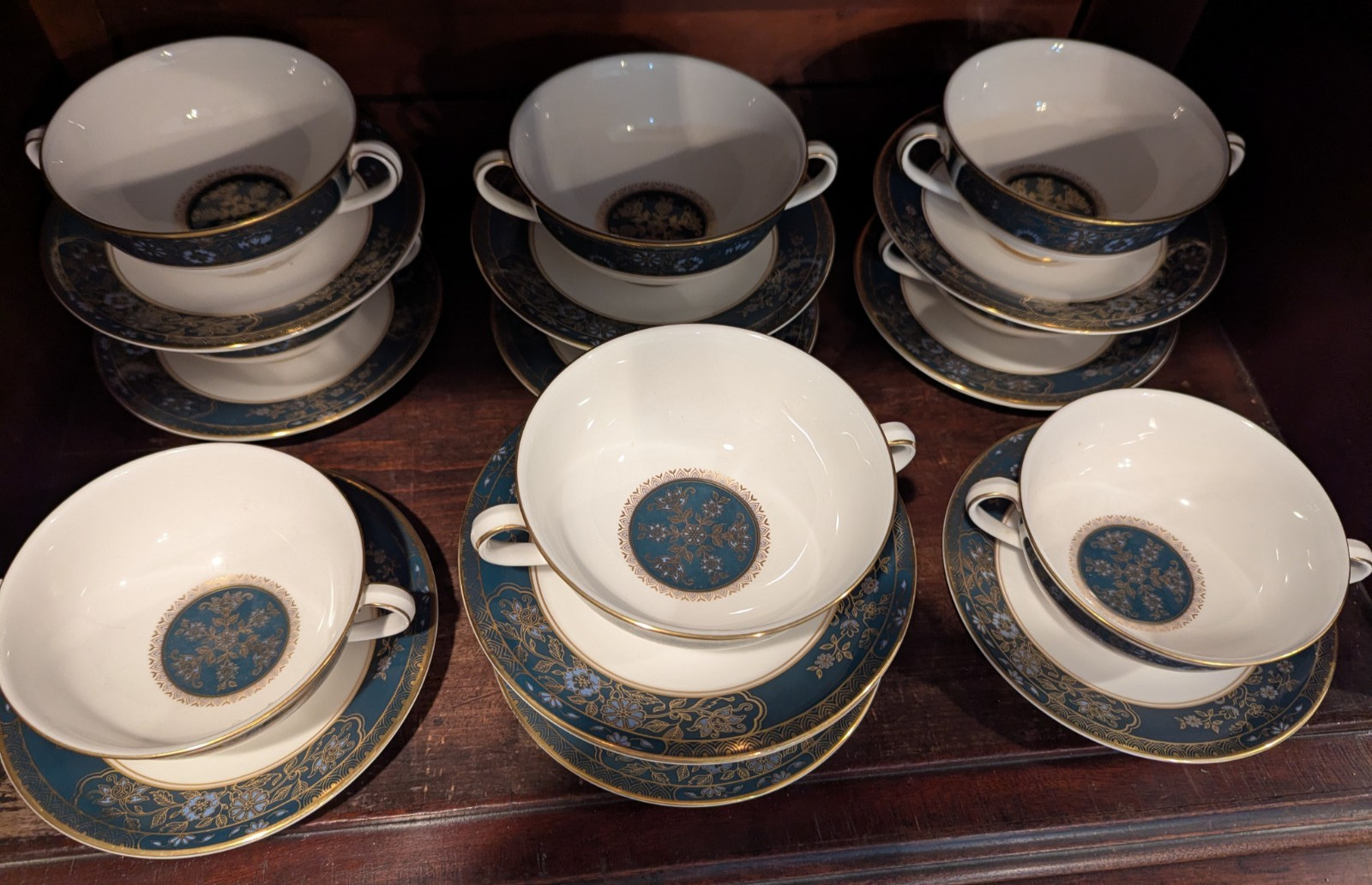 Royal Doulton CARLYLE Set of 10 Footed Cream Soup Bowls & Saucers 20 Pieces