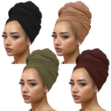 4 Pieces Solid Color Stretch Knit Head Wrap Extra Long African Head Scarf Breath