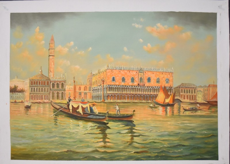 28x20 Original Oil Painting~Venice Watertown In Sunny Morning